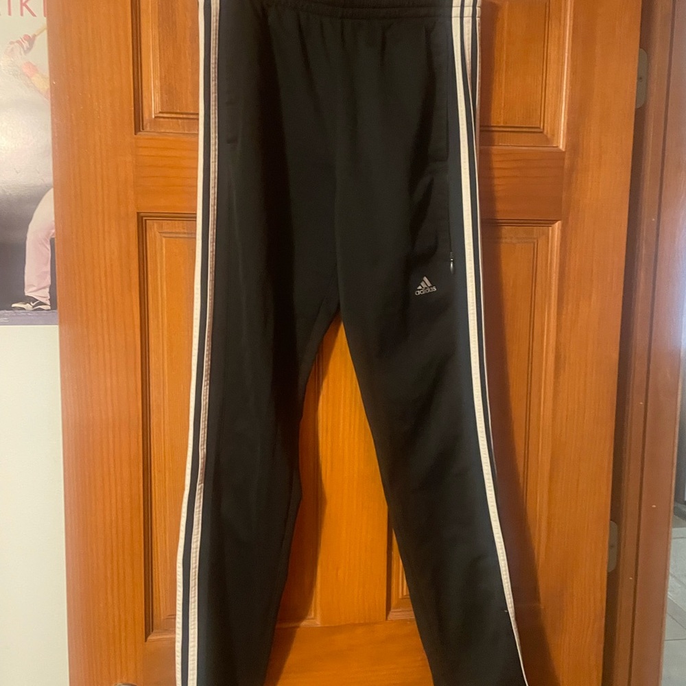 Adidas MenBlack Track Pants with White Stripes